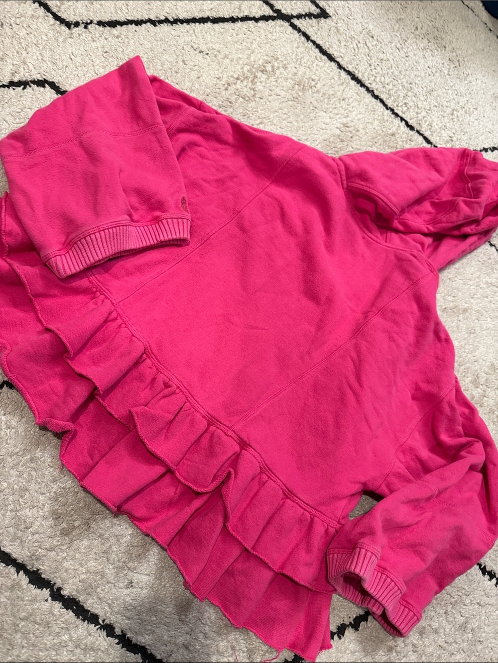 free people Hot Pink Ruffle-Hem Hooded Jacket L - Picture 5 of 6